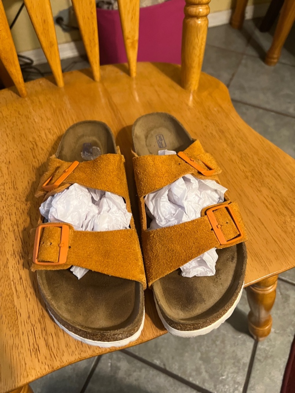 Birkenstock Suede Double-Buckle Sandals in Mustard